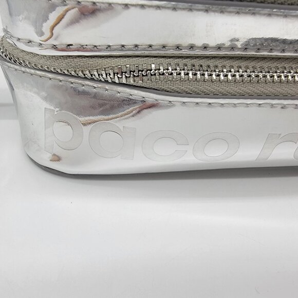 Paco Rabanne Metallic Silver Pouch Travel Bag Vanity Case Wristlet - Picture 3 of 10